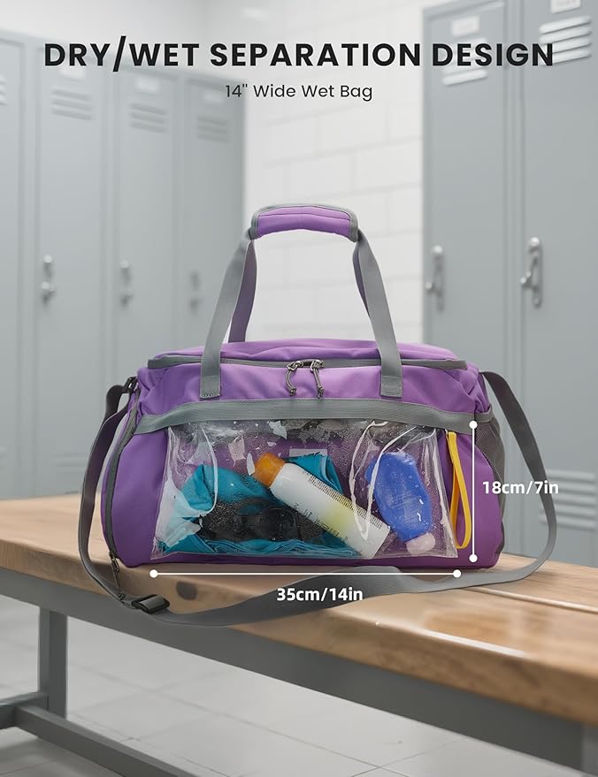 SKYSPER Gym Bag for Men & Women with Shoe Compartment, Carry-on Gym Duffle Bag for Travel and Sports, Workout Overnight Bag with Large Wet Pocket, Purple