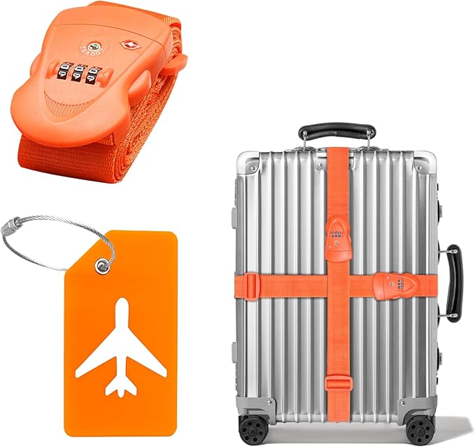 Luggage Straps with TSA Combination Lock and Luggage Tags Set, Luggage Straps for Suitcases - Portable Suitcase Straps and Luggage Belt