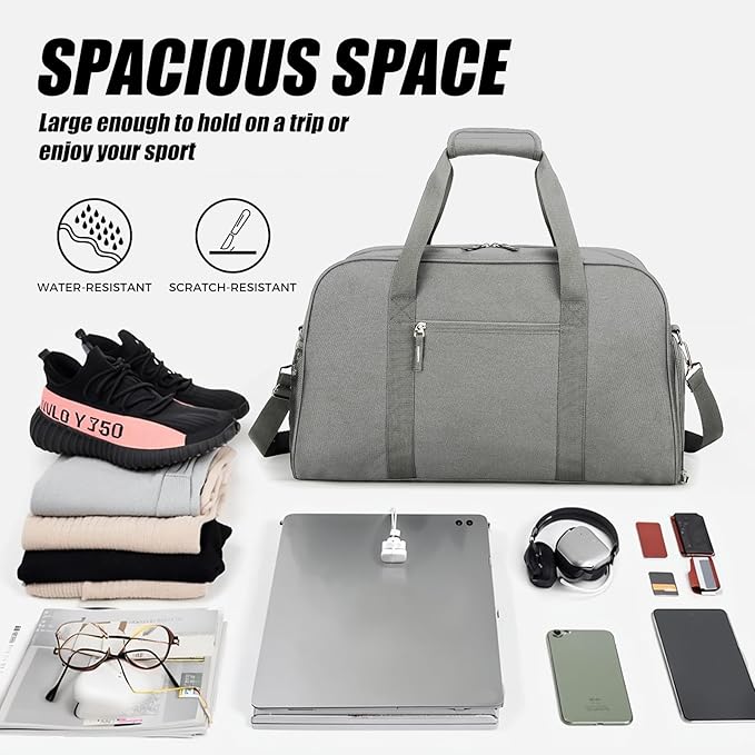 Searock 21 Inch Gym Bag with Shoe Compartment, Sports Duffle Bag for Travel, Carry On Duffel Bag, Weekender Overnight Bags for Men and Women Traveling, Dark Grey