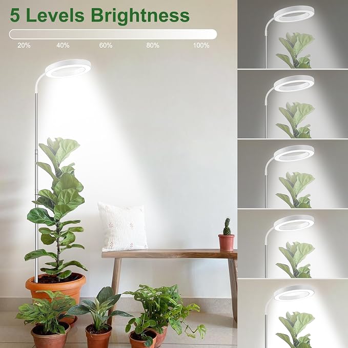 Grow Lights for Indoor Plants Full Spectrum, 80 LEDs 3 Colors | 65in Large Plant Lights for Indoor Growing with 360°Gooseneck, 6/12/16H Timer, 5 Brightness, Height Adjustable, White 3 Pack