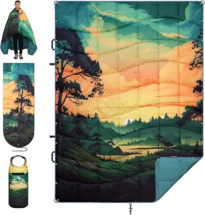 Camping Blanket, Puffy Blankets Lightweight Windproof Resistant for Outdoors,Hiking, Backpacking,Car,Picnic,Stadium