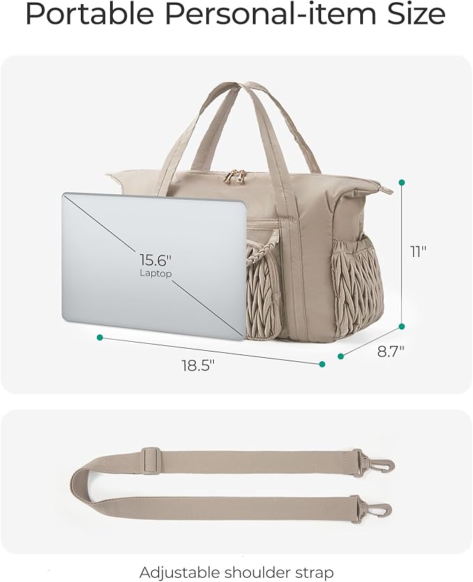 BAGSMART Quilted Duffle Bag for Women, Weekender Overnight Gym Travel Carry-On Bag, Beige