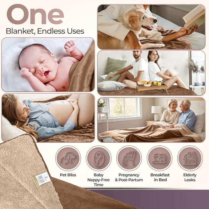 Sacred Weapon Splash Blanket – Plush Deluxe Mattress Protector – VIP Waterproof Fleece Blanket – Boonger Blanket with Moisture Barrier, Stain Proof & Washable – Queen/King Size Beige 80"x80"