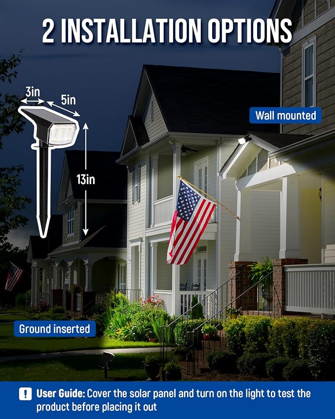 Solar Spot Lights Outdoor Waterproof, 6 Packs, Neutral White | 63 LED, 3 Lighting Modes, Solar Landscape Lights for Yard, Garden, House, Garage, Pathway, Tree, Backyard