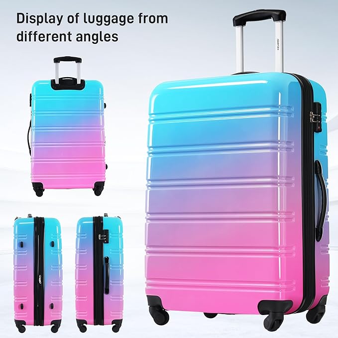 Merax Luggage Sets 3 Piece, Hardside Expandable Suitcase Set with Spinner Wheels, Lightweight Gradient 20+24+28 IN Suitcase with Carry on Luggage, Blue and Red