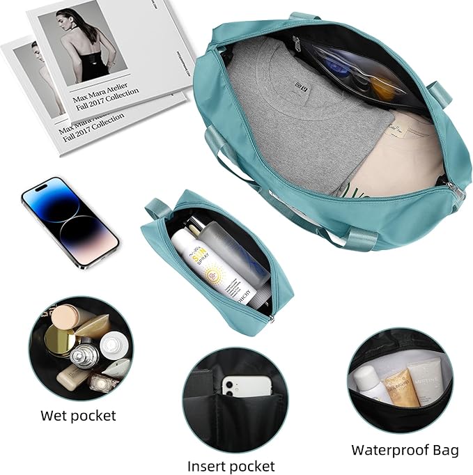 6 Piece Luggage Set Hard Shell - Misty Blue Expandable Suitcases with Spinner Wheels and Duffel Bags for Family Travel, Durable Carry On Luggage Sets with Lock for Women and Men