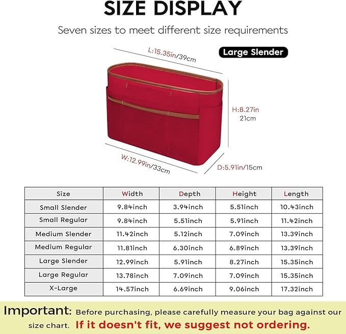 GIVLEFLY Large Purse Organizer Insert for Tote Bag, Lightweight Handbag Organizer with Multiple Pockets, Structured Bag Insert for Women,Red