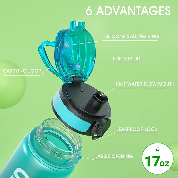 Sahara Sailor Water Bottle, 32/25/17oz Durable and Leakproof Water Bottles Motivational with Time Marker, Tritan, BPA Free, Wide Mouth with Easy Clean Brush for Gym, Travel, School, Office (1 Bottle)