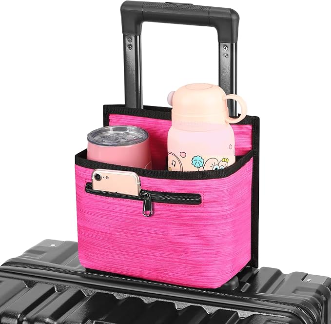 ZHCHG Luggage Travel Cup Holder Attachment for Suitcase Drink Carrier Caddy, Coffee Mug and Tumblers, Traveler Carry on Hands Free Accessory- Gifts for Flight Attendants Travelers Accessories