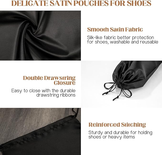 10 Pack Reusable Satin Shoe Bags with Drawstring for Travel - Grey