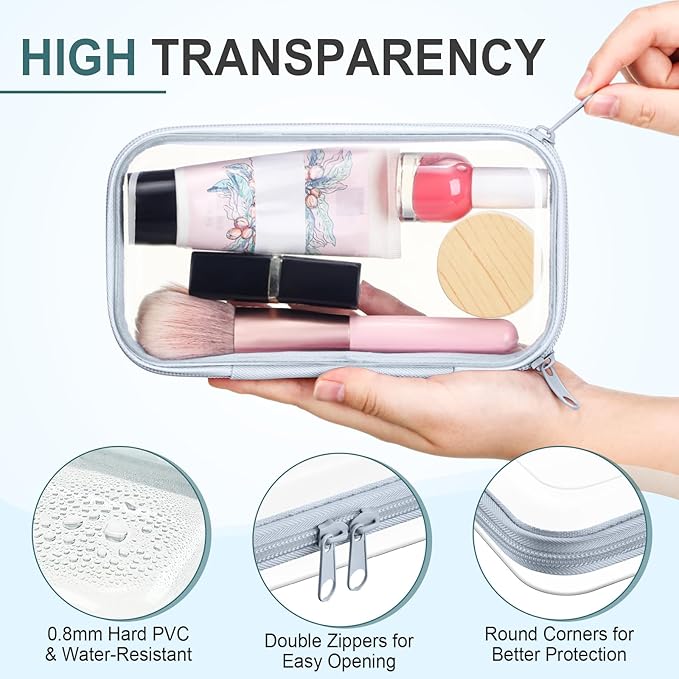 Sanwuta 6 Pcs Clear Hard Zipper Case Plastic Zipper Pouches Transparent Makeup Bag Pencil Case Pouches Toiletry Diaper Bag for Travel Toy Storage Organizer Bins(Blue-green,7.48 x 3.94 x 2 Inch)