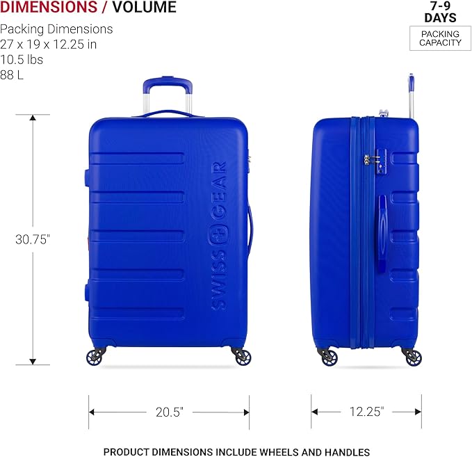 SwissGear 7366 Signature Hardside Expandable Luggage with Spinner Wheels, TSA Lock, Cobalt, Checked-Large 27-Inch