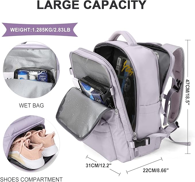 WONHOX Large Travel Backpack Carry on Flight Approved Laptop Work Business Backpack for Women Men Mochila de Viaje