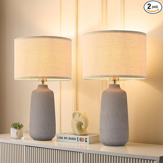 BrightWe Earth Brown Ceramic Table Lamp Set of 2 Tall 22in Lamps for Living Room End Table Bedroom Farmhouse Rustic Lamp Set Bedside Nightstand Lamps Set of Two Side Table Lamps, 22IN