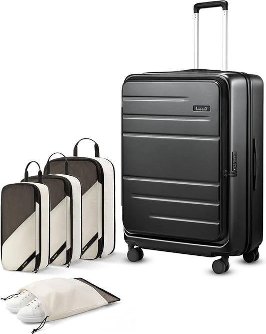 LUGGEX Checked Suitcase Top Opening, FLT and Travel Packing Cubes Bundle – Travel Essentials (FX-Lite, 30 Inch, 105L-115L)