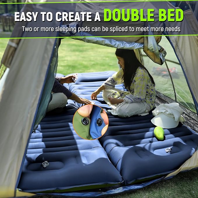 Myxslop Sleeping Pad, Ultralight Inflatable Sleeping Pad for Camping with Pillow & Pump, Air Mattress Super Portable, Great for Camping Gear, Hiking, Side or Lounging Sleeper (Blue)