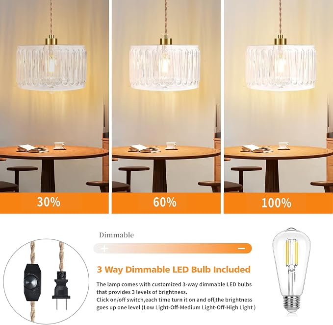 QIYIZM Glass Plug in Pendant Light Hanging Lights with Plug in Cord Milk White Hanging Lamp Gold Dimmable Mid Century Modern Plug in Chandelier Ceiling Fixture for Living Room,Kitchen,Boho