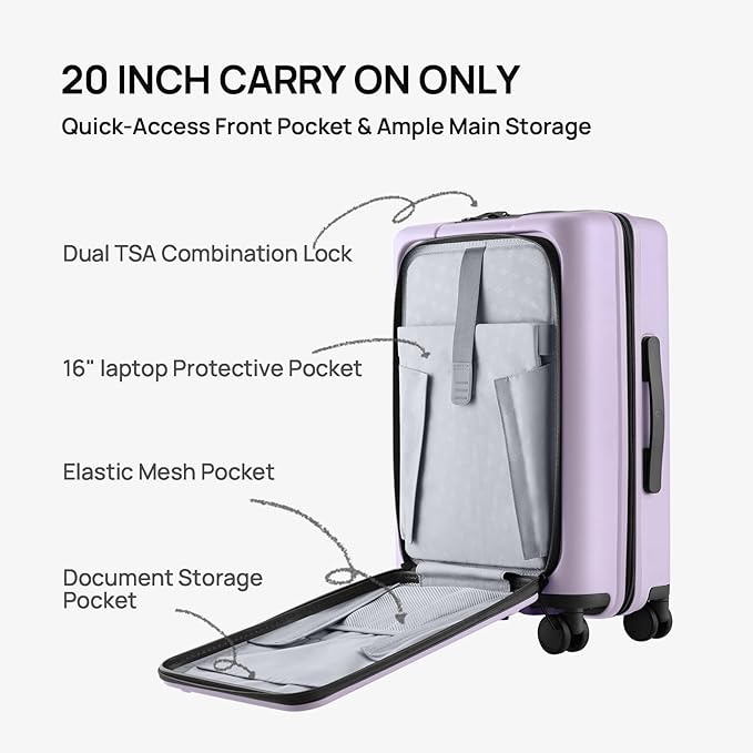 NINETYGO Medium Checked Luggage 25 Inch, Flat Top Opening Check In Luggage with Cup Holder, Expandable, Lightweight PC Hard Shell, TSA Lock, 360° Spinner Wheels (Lavender Taro Milk)