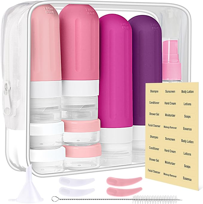 Landisun Travel Size Toiletries Essentials Bottles 18Pack Containers Travel-Essentials Leak Proof (Crimson)