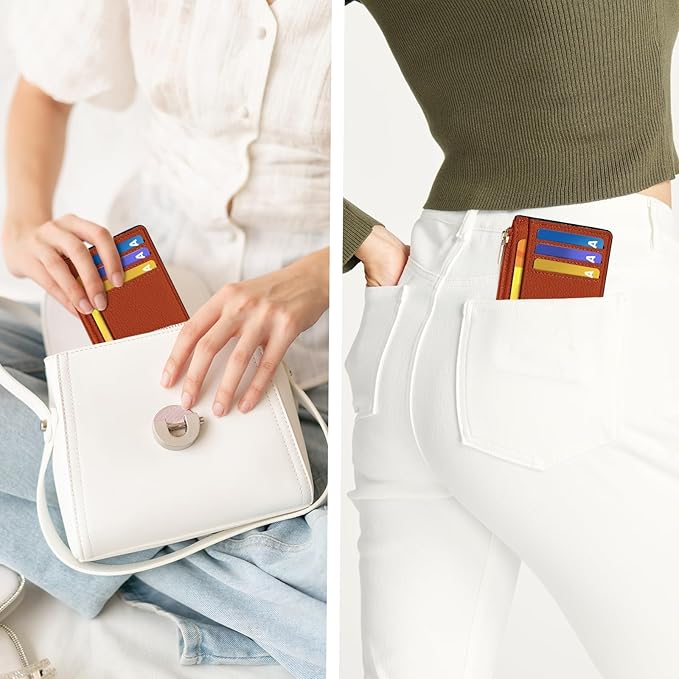 Tipmile Credit Card Holder for Women Slim Minimalist Front Pocket RFID Blocking Wallet Small Compact Card Case with ID Window, Orange