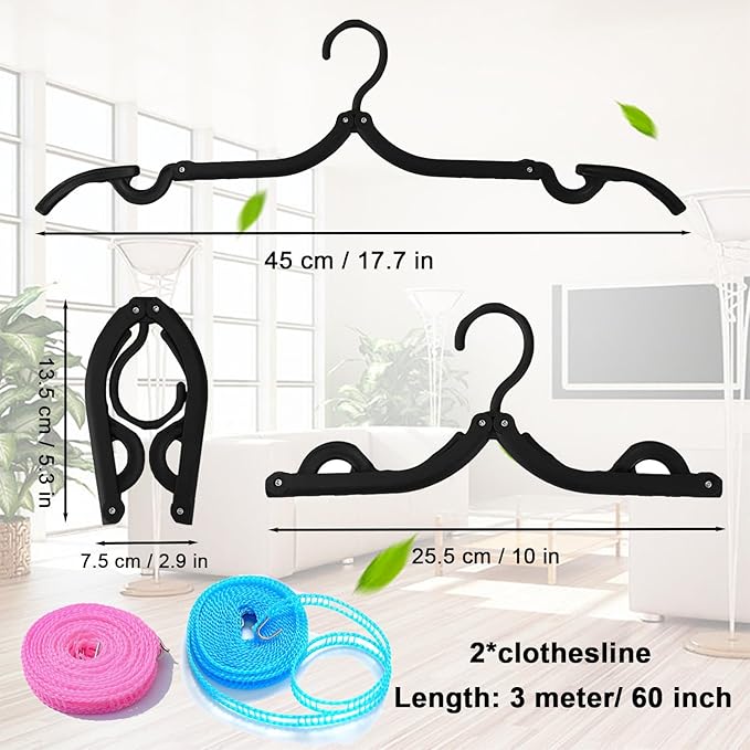 24 PCS Travel Hangers,Portable Folding Clothes Hangers,Clothes Hangers with Clotheslines,Foldable Clothes Drying Rack for Travel,Plastic Foldable Non Slip Clothing Hangers