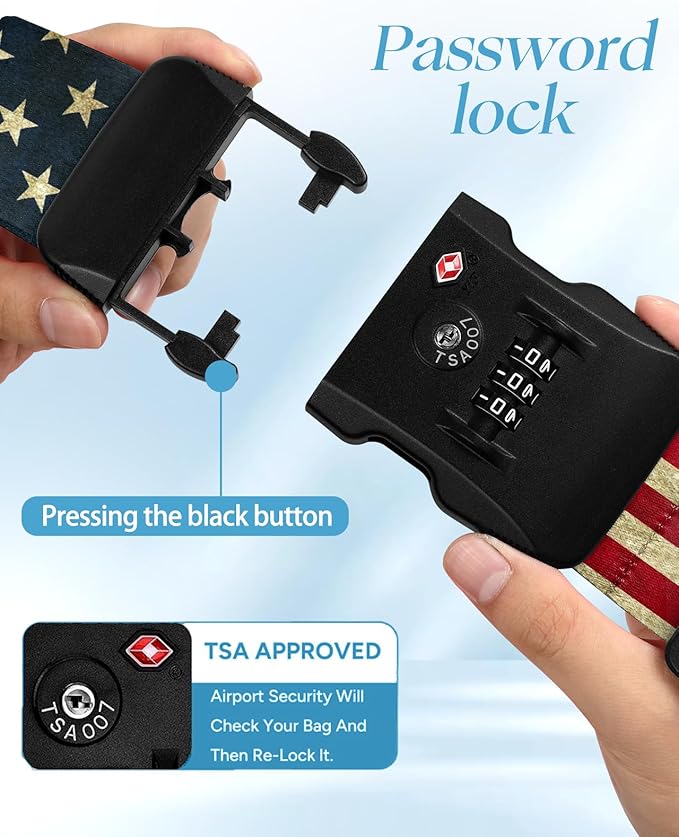 Slohif Luggage Straps TSA Lock for Suitcases - Travel Belt TSA Approved Accessories Luggage Identifiers Carry On Bag with Buckle Nylon Adjustable Band for Add a Bag Flag