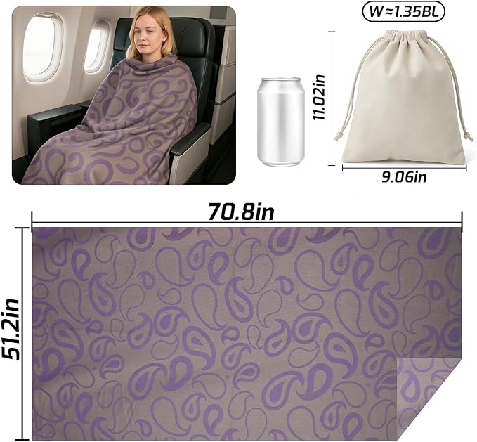 Travel Blanket Airplane - Ultra Soft & Lightweight Knit Design Compact Airplane Blanket,53x72 Inch,Stylish Travel Shawl Wraps for Flights,Office,Home Use,Travel Essentials & Gifts