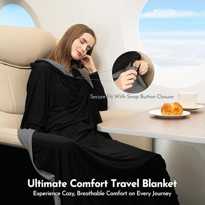 16-in-1 Compact Travel Blanket with Bag – Reversible, Ultra Soft Bamboo Airplane Blanket with Hidden Pocket – Packable for Flights & Travel Essentials (Semi-Weighted, Double Layer)