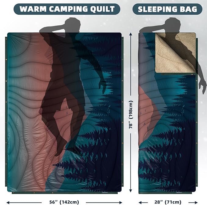 Outdoor Camping Blanket - Puffy Camping Blanket Packable,Sherpa Fleece Warm Blanket for Camping, Outdoors, Travel, Stadium, Festivals, Beach, Hammock 56"x 78" Machine Washable, DWR, Lightweight