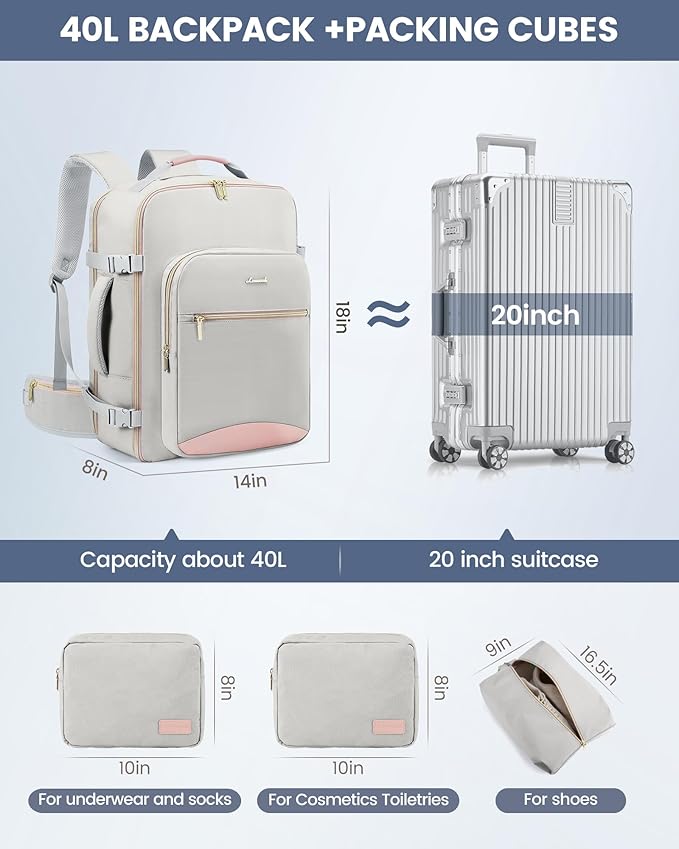 LOVEVOOK Travel Backpack for Women with Waist Strap,40L Cute Carry on Backpack Travels Essentials Personal Item Backpack for Traveling on Airplane,Large Carry on Luggage Travel Bag Flight Approved