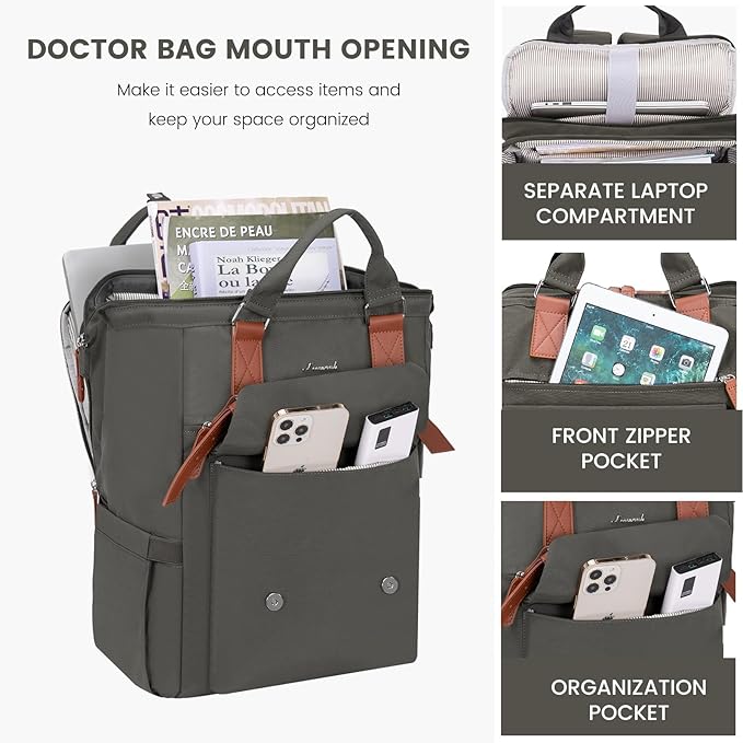 LOVEVOOK Laptop Backpack, Travel Bag with 17.3 inch Laptop Compartment, Water Resistant Teacher Nurse Doctor Work Bag, Anti-theft Daypack, Dark Grey Brown