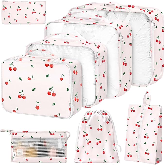 8 Set Packing Cubes for Suitcases,Packing Cube with Shoe, Cosmetics, Clothing, and Accessories Bags Packing Cubes for Travel Luggage Organizer Women Men(Cherry)