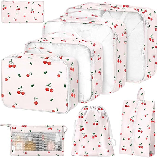 8 Set Packing Cubes for Suitcases,Packing Cube with Shoe, Cosmetics, Clothing, and Accessories Bags Packing Cubes for Travel Luggage Organizer Women Men(Cherry)