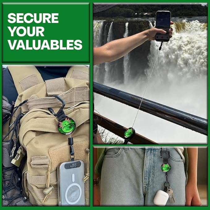 ClutchLoop Anti-Theft Phone Tether - Universal Adhesive Anchor, Retractable Steel Line and Locking Carabiner