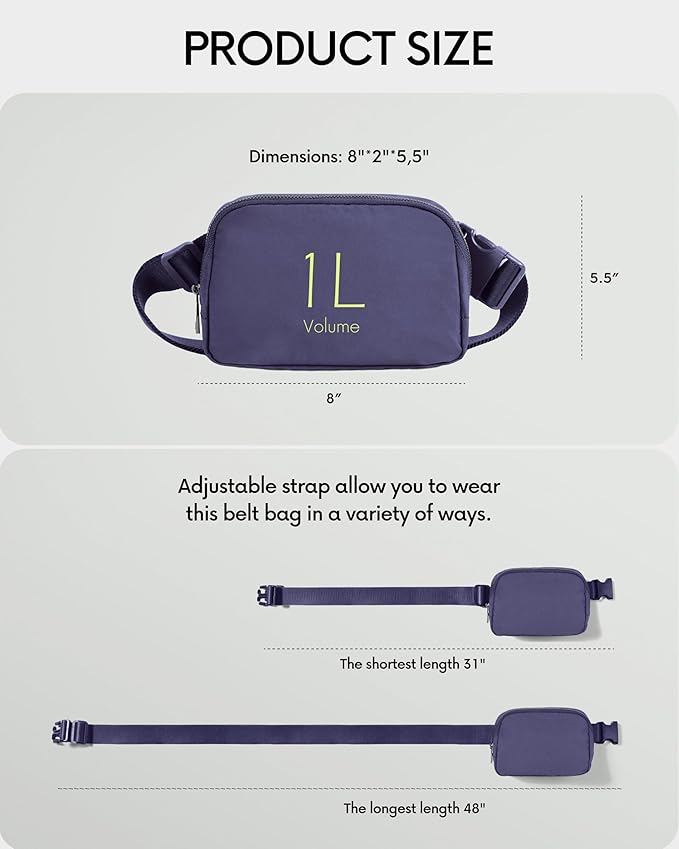 ODODOS Unisex Mini Belt Bag with Adjustable Strap Small Fanny Pack for Workout Running Traveling Hiking, Purple Reign