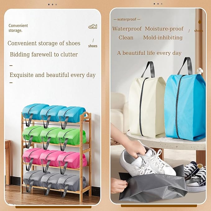 5Pcs XL Travel Shoe Bags Portable Travel Gifts Shoe Organizer with Zipper Closure, Waterproof Nylon Shoe Storage Organizer with Handle Travel Bags For Men and Women, Beige