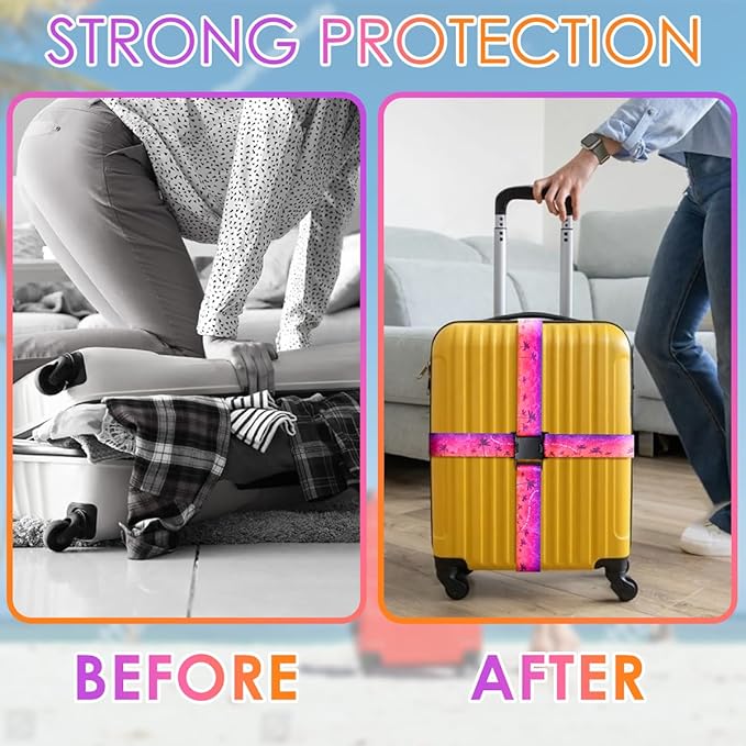 Gutsdoor Luggage Straps for Suitcases Adjustable Travel Belt, Connector Holds Suitcase Bright Colorful Identifiers Travel Bag Accessories (Purple-red Tree)