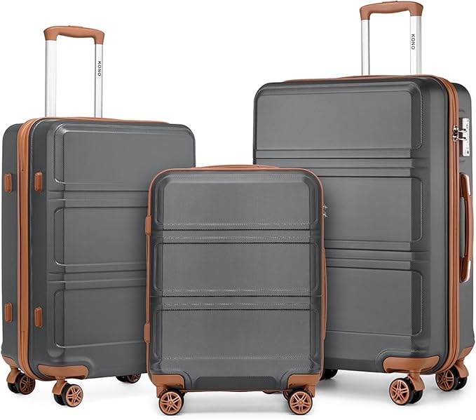 Kono 3 Piece Luggage Sets Expandable with Spinner Wheels TSA Lock Lightweight PC+ABS Hardside Travel Rolling Suitcases 20in 24in 28in Carry on Apricot Grey