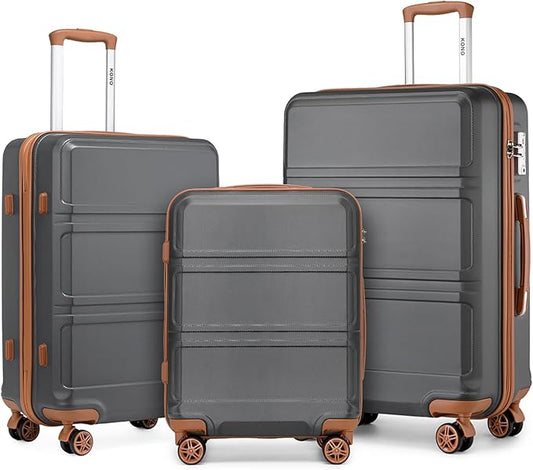 Kono 3 Piece Luggage Sets Expandable with Spinner Wheels TSA Lock Lightweight PC+ABS Hardside Travel Rolling Suitcases 20in 24in 28in Carry on Apricot Grey