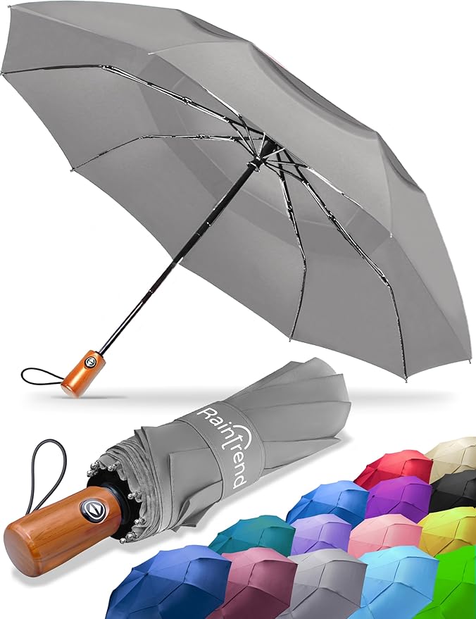 Raintrend Windproof Travel Umbrellas for Rain Automatic +10% Bigger Canopy Strong Frame Compact Folding Portable Umbrella for Women Men Backpack Purse