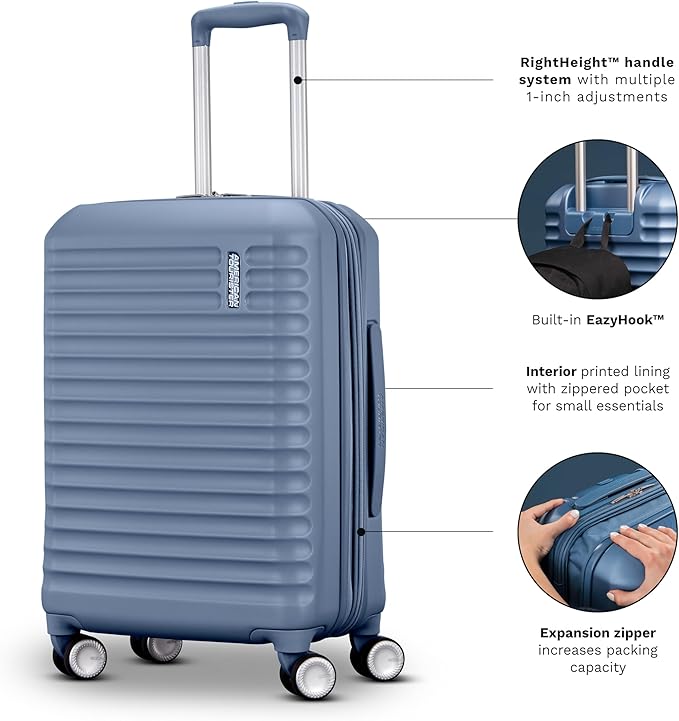 American Tourister Stratum 3.0 Large 28-Inch Spinner, Airline Approved, Durable Hardside Luggage, Expands 1.5", RightHeight™ Adjustable Handle, Elemental Blue