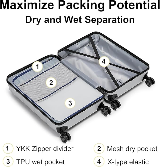 KYME Carry On Luggage 22x14x9 Airline Approved Hardshell 20 Inch with TSA Lock Carry On Suitcase with Wheels Small Travel Rolling Luggage with Cup Holder for Women Men Silver