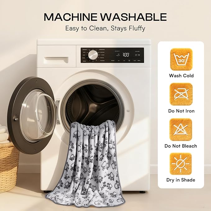 Luciphia Premium Soft Dog Blanket for Small Medium Large Dogs Washable 300GSM Fluffy Warm Fleece Puppy Cat Paw Print Pet Flannel Pcs2 Grey Paw M(30"x20")