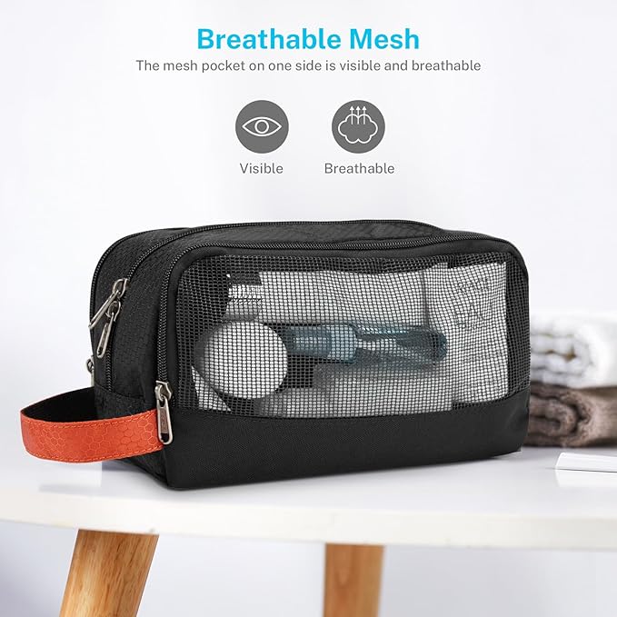 Gonex Travel Toiletry Bag Nylon, Toiletries Kit Shaving Bag Toiletry Organizer Black & Orange