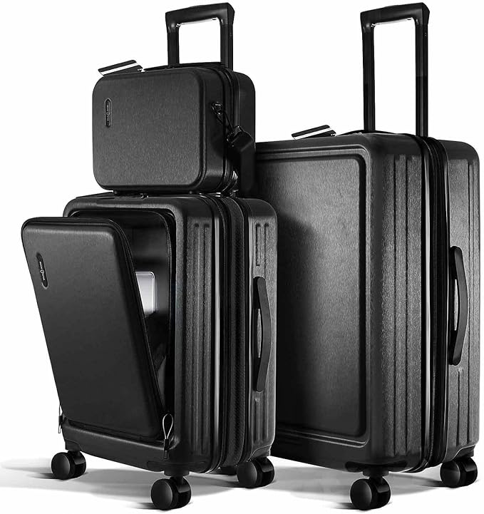 Luggage Sets, Suitcases with Wheels Spinner, Durable Hard Shell Suitcase Set, Expandable Travel Suitcase, 3 Piece Set (20"/24") Suitcase, Jet Black