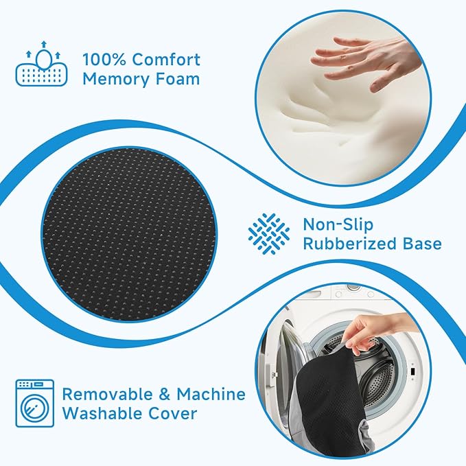 Ergonomic Memory Foam Seat Cushion – Premium Coccyx Support for Tailbone & Lower Back Relief, Contoured U-Shape Design, Non-Slip Base, Washable Cover