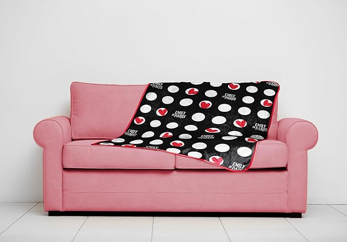 Jay Franco Emily in Paris Plush Throw Blanket - Measures 40 x 50 Inches - Black and White Polka Dot Super Soft Lightweight Fleece Bedding