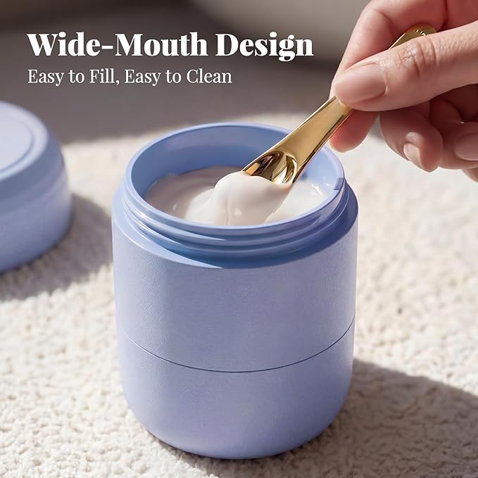 New Travel Toiletry Containers [Ultra Leakproof] TSA-Approved, PLA Hard Shell Jars with 5 Magnetic Labels, Wide Mouth Bottles for Lotion, Cleanser, Shampoo, Conditioner, Blue, 3 Pack, 2OZ
