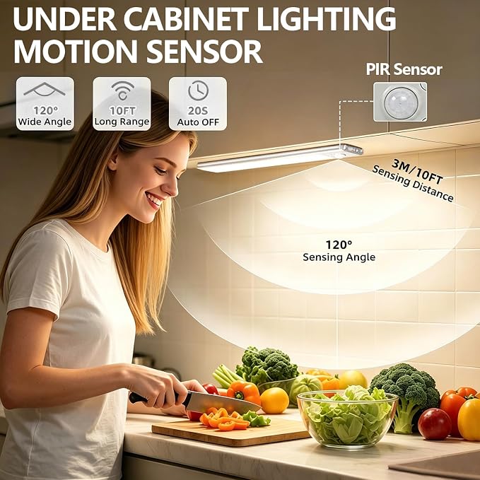 4Pack Under Cabinet Lighting Wireless Rechargeable Sensor Light Indoor with 3 Color Temps & Dimmable Led Lights,Magnetic Under Counter Lights Decorative Light for Kitchen/Stairs/Bedroom (9.5in)