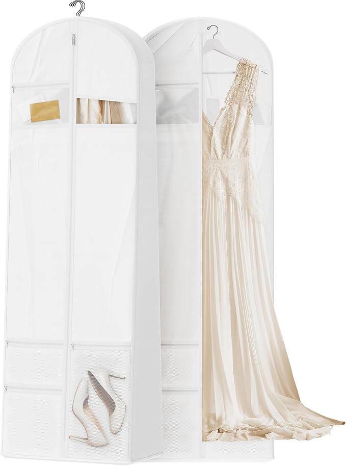 Lazebox 72inches Garment Bag with Zipper Pocket, Wedding Dress Bag for Gowns Long, White
